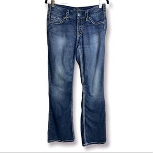 Silver Jeans Womens Suki Medium Wash Exposed Stitch Mid Rise Bootleg Jeans 26/32